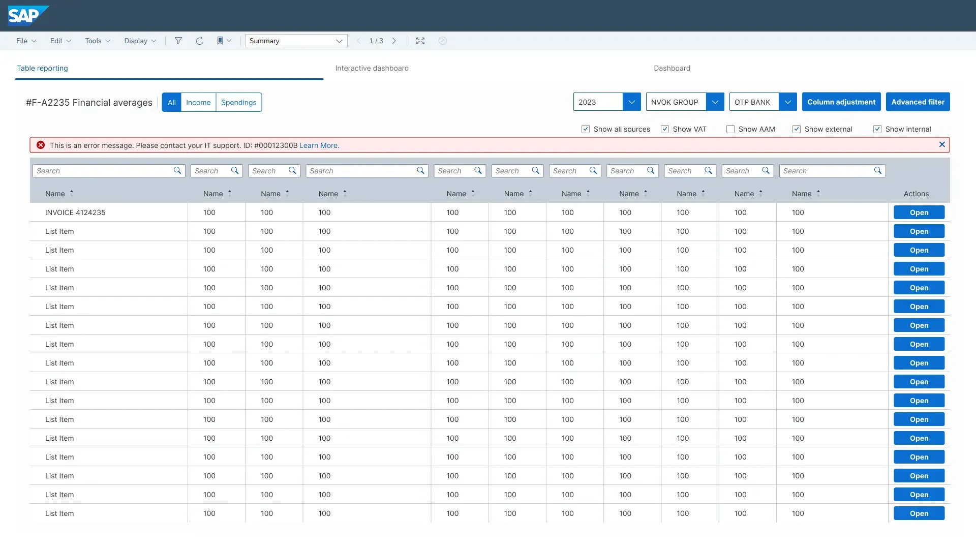 Table view with small filters